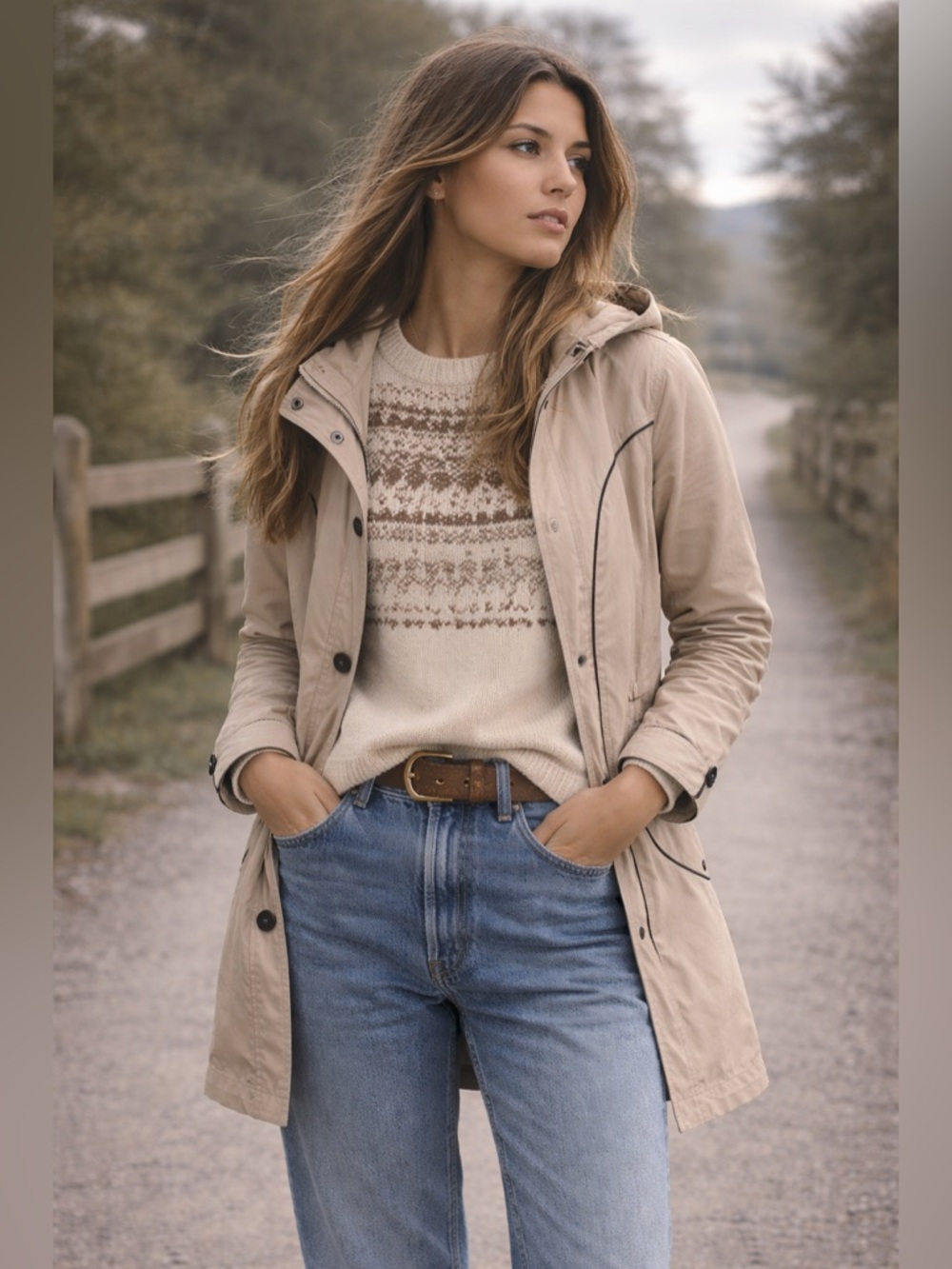 TWIK | Cotton Hooded Spring Jacket | Neutral Beige | M